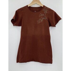 Nau Women’s Bronze/Brown Embroidered Organic Cotton Blend T-Shirt‎ Size S FLAW